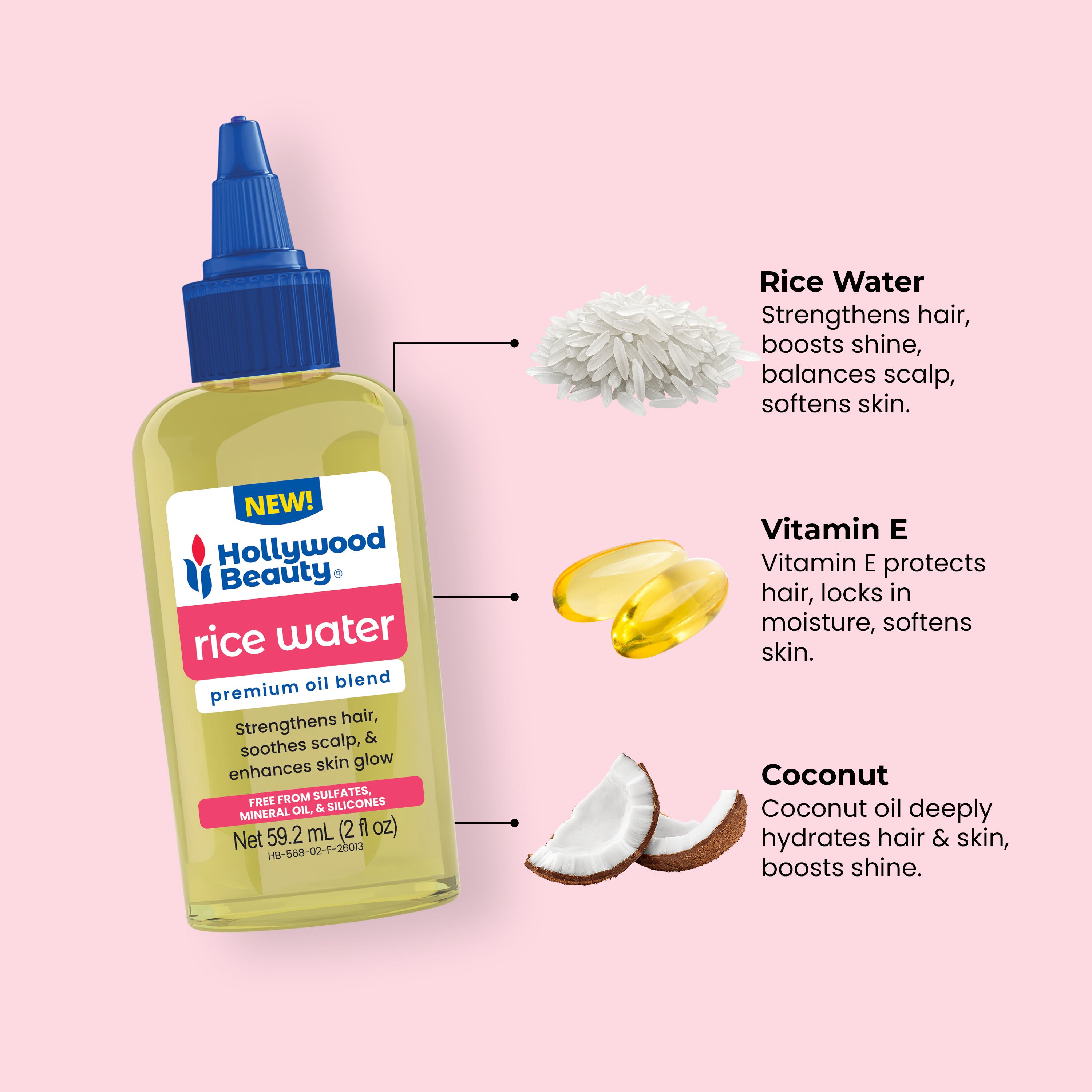 Rice Water Premium Oil Blend for Hair, Scalp, Skin, and Nails - 2 fl oz