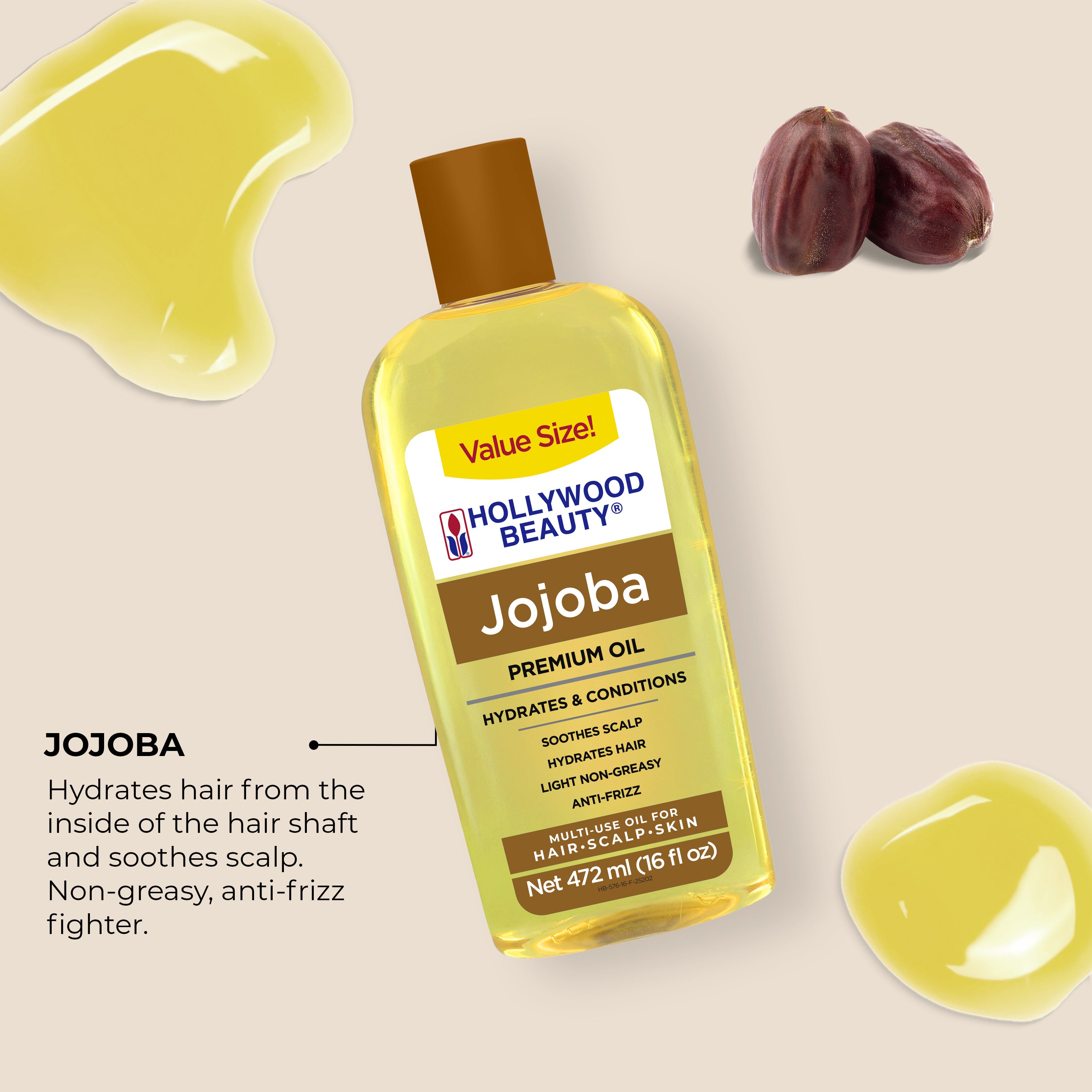 Jojoba Premium Oil for Hair, Scalp, Skin, and Nails - 16 fl oz