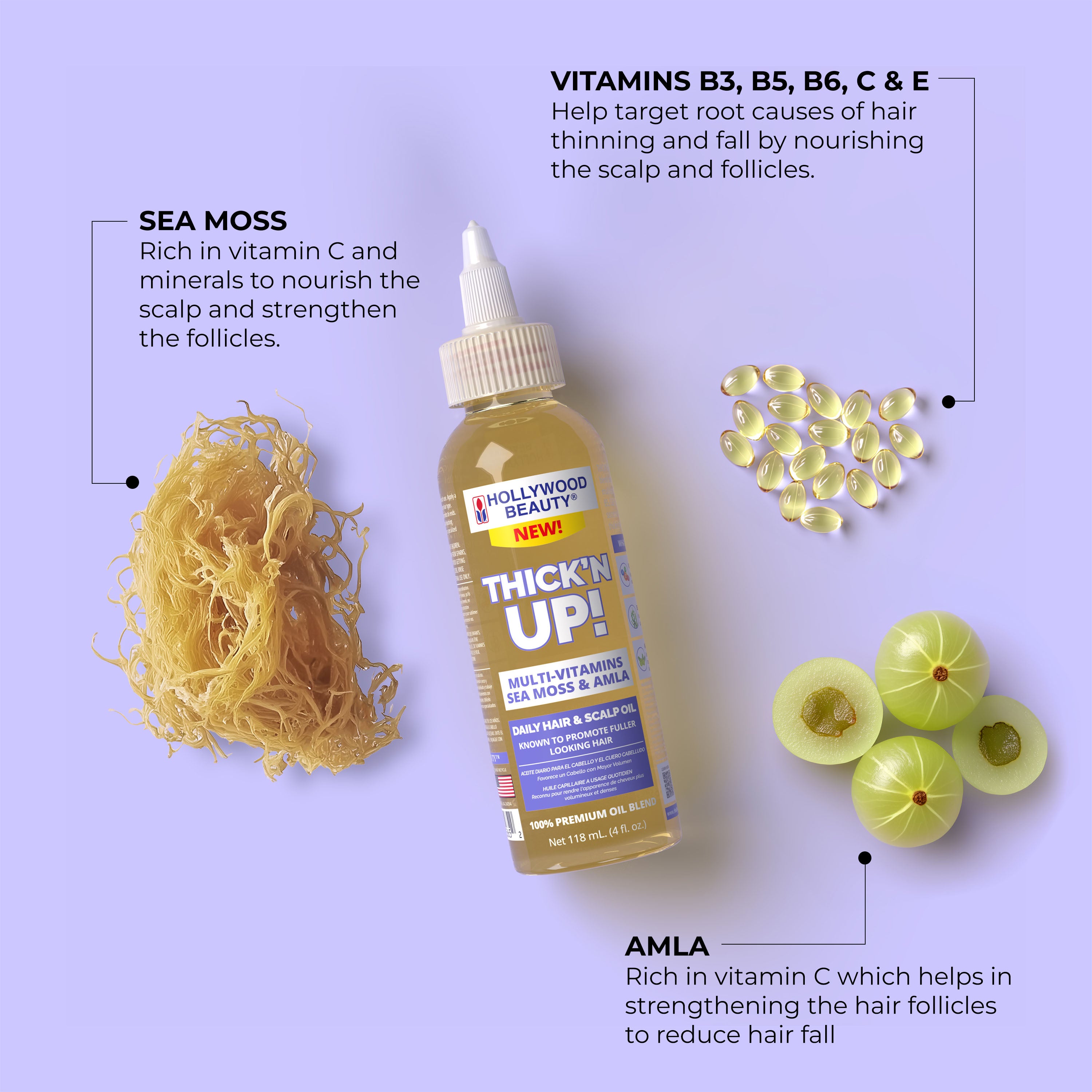 Thick'N Up! Multi-Vitamins, Sea Moss & Amla Daily Skin & Scalp Oil